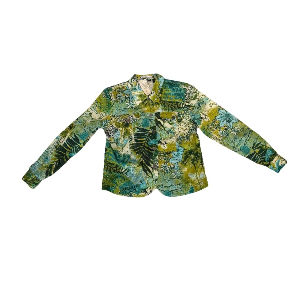 ELCC Women Jacket Stretch Blue, Aqua,Green's World Map Design Blazer Size S NWT - Picture 5 of 10
